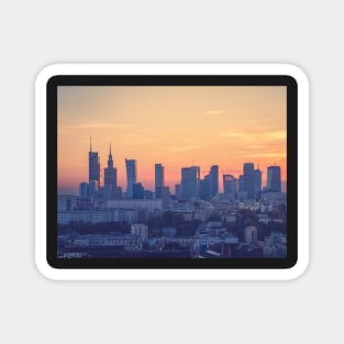 Warsaw city center at sunset, aerial landscape Magnet