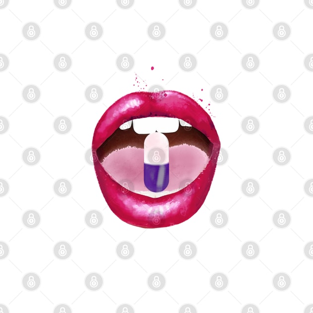 Sexy Red Lips with Pill Love Kiss Mouth by LotusGifts