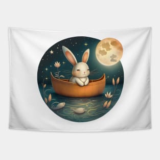 Starry Night Ferry Ride Rabbit Tapestry