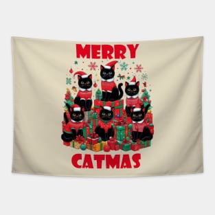 Black Cat Christmas Christmas Cat 2024 Tapestry