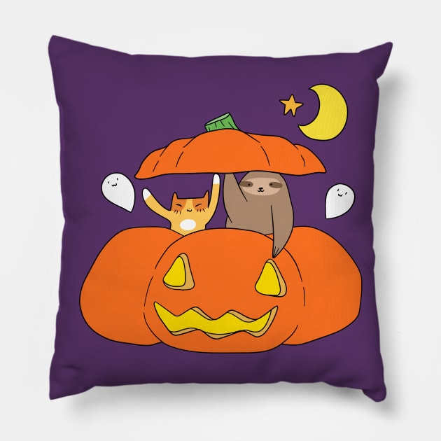 Tabby Cat Sloth and Pumpkin Pillow by saradaboru