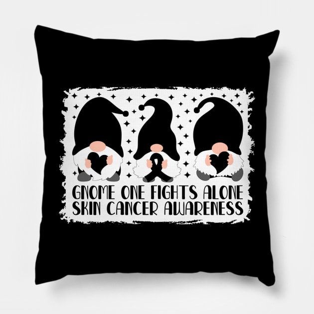 Gnome One Fights Alone Skin Cancer Awareness Pillow by Geek-Down-Apparel