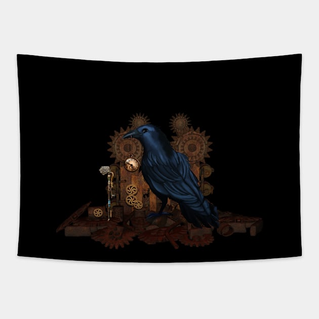 Steampunk cute crow with clock and gears Tapestry by Nicky2342