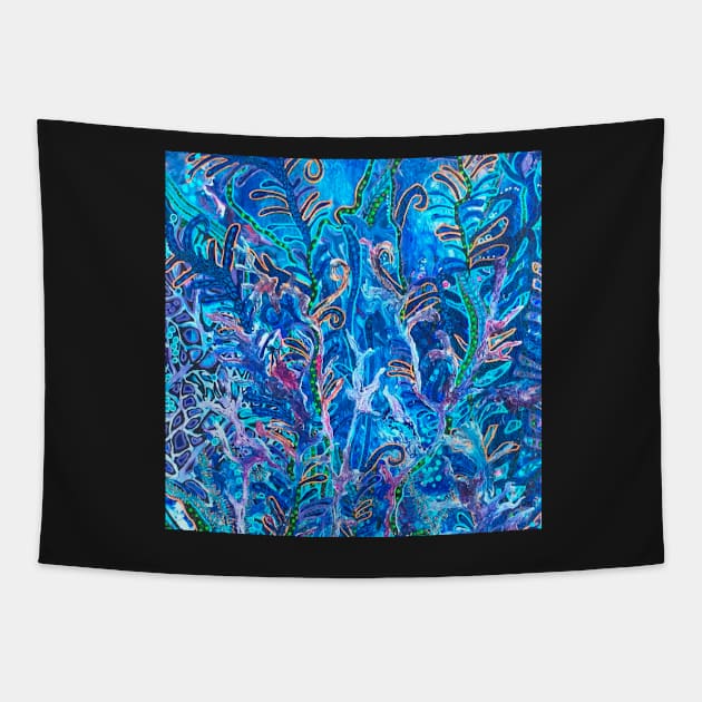 Blue Abstract Sea Garden Tapestry by traceyart