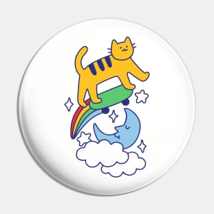 Cat Flying On A Skateboard Pin