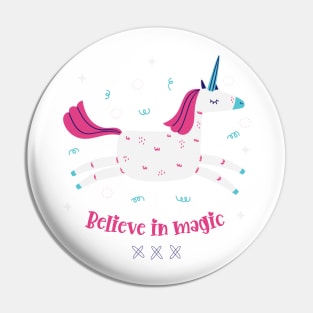 Believe In Magic Beautiful Flying Unicorn With Stars Pin