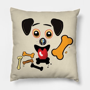 Cute Puppy Face and Dog Bones Pillow