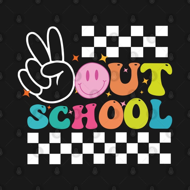 Peace Out School, Last Day of School, End of School, Retro Wavy Text, Dots Doodle by GreenSpaceMerch