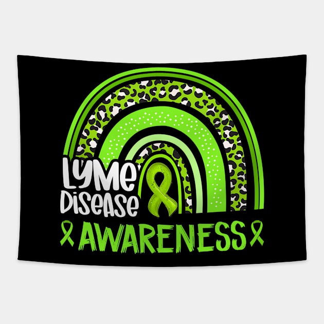 Leopard Rainbow Lime Green Ribbon Lyme Disease Awareness Tapestry by JazlynShyann