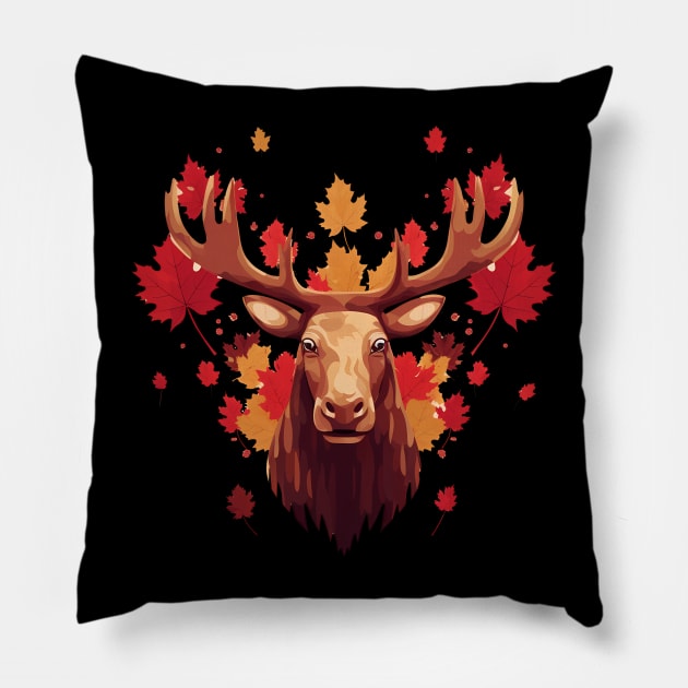 Moose with Maple leafs Canada Pillow by dukito
