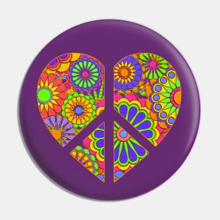 Love Flower Power Peace Sign Heart Pin