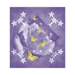 Secret Garden in Ultraviolet with Gold Butterflies T-Shirt