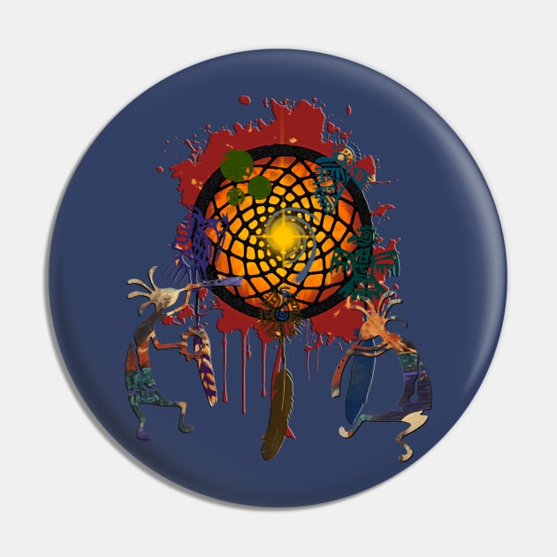 Kokopelli Musican Dreamcatcher Of Earth Pin by EDDArt