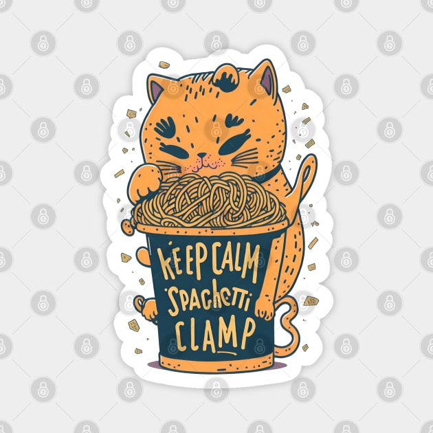 Cute Cat Eating Spaghetti: Keep Calm And Spaghetti Clamp Magnet by ZeePixels