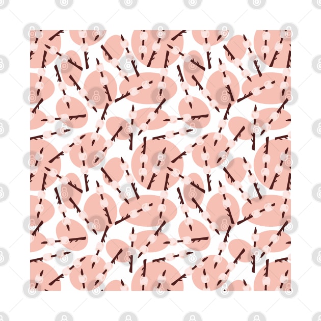 Marshmallows on a stick on a white background with coral dots. by Sandra Hutter Designs