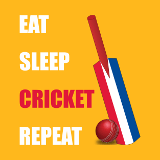 Eat Sleep Cricket Repeat Netherlands Flag Cricket Bat T-Shirt