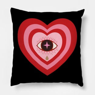 Heart Aesthetic - retro concentric hearts with crying eye Pillow