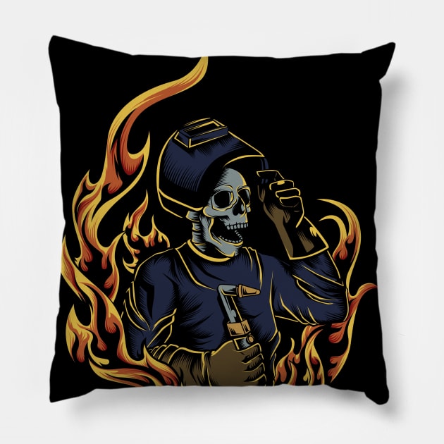 Welder Skull 2 Pillow by damnoverload