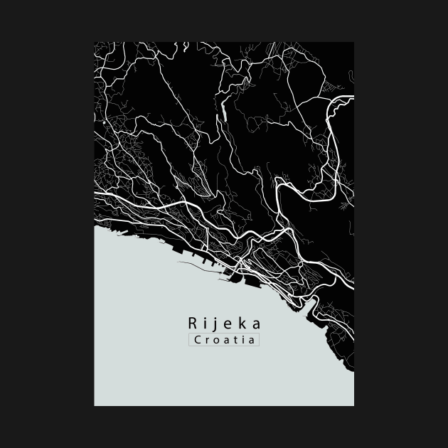 Rijeka Croatia City Map dark by Robin-Niemczyk