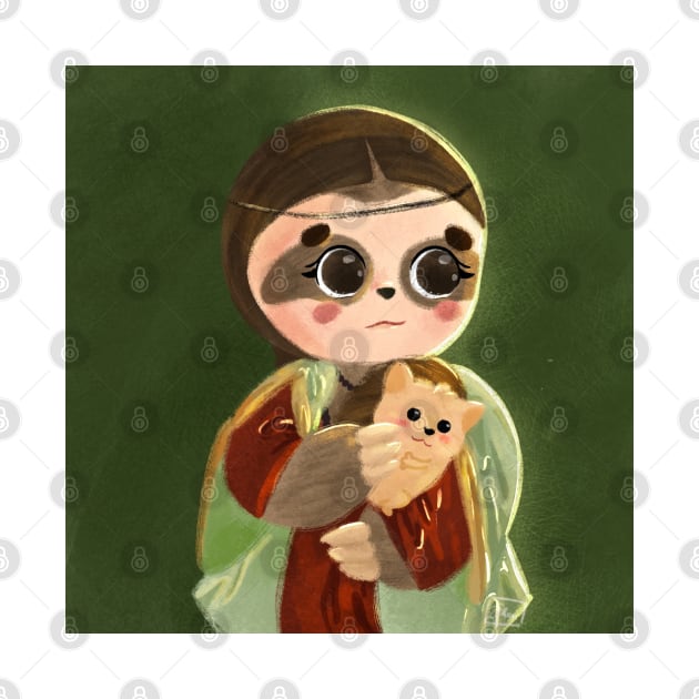 sloth with hedgehog not lady with an ermine inspired by da vinci's masterpieces by byjilooo