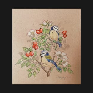 Blue tit on rosehip T-Shirt