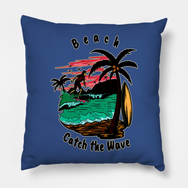 catch the wave Pillow by beach wave