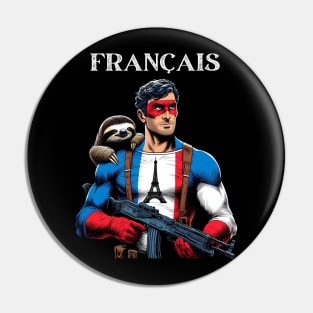 Francais: 80's Gritty Comic Book Hero with Sloth Pin