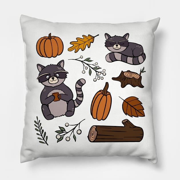 Badger In Autumn Pattern Digital Illustration Pillow by AlmightyClaire