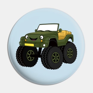 Green monster truck cartoon illustration Pin