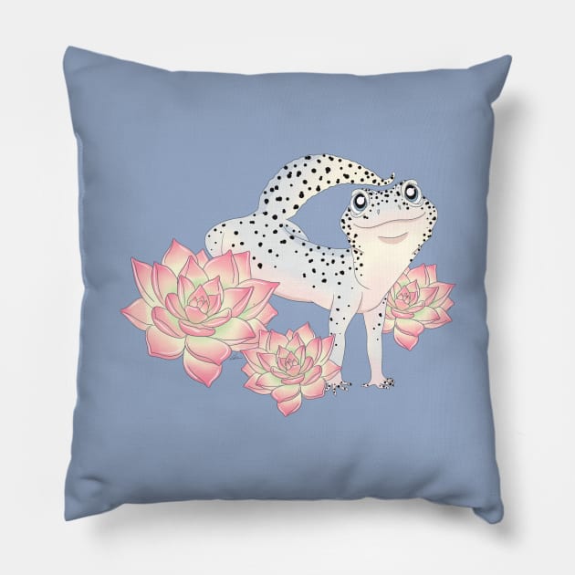 Mack Snow Leopard Gecko and Succulents Pillow by anacecilia