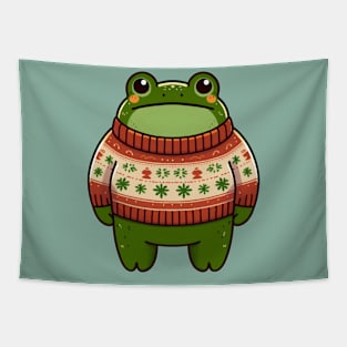 a standing frog wearing a Christmas sweater Tapestry