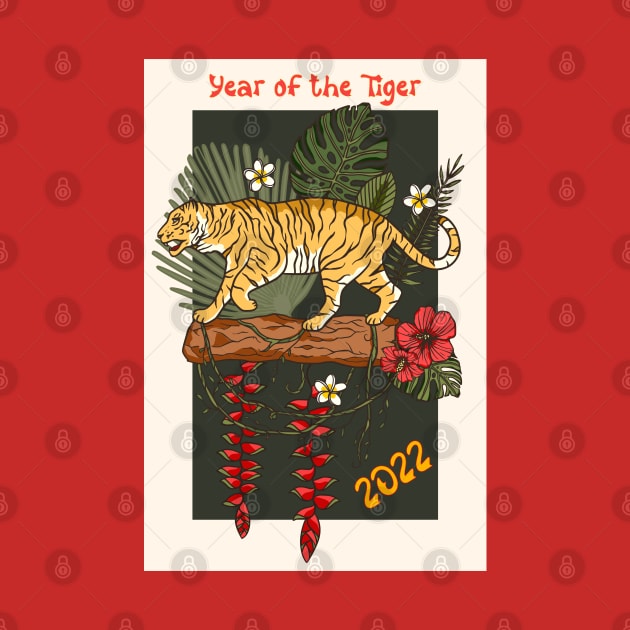 Jungle Tiger on Log with 2022 Year of the Tiger by Kylie Paul