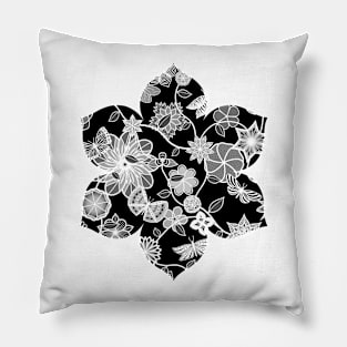 Butterfly Garden - White on Black Pillow