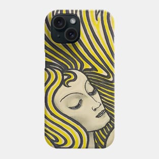 Psychedelic woman in colors vintage line art Phone Case