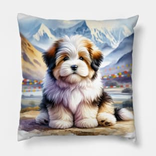 Watercolor Tibetan Terrier Puppies - Cute Puppy Pillow