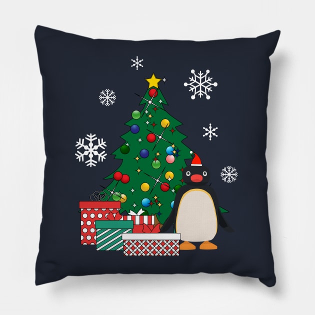 Pingu Around The Christmas Tree Pillow by Nova5