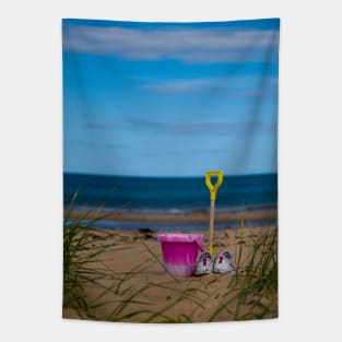 Bucket and Spade on Dornoch Beach Tapestry