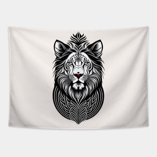 Symmetrical Lion Head Tattoo Design Tapestry