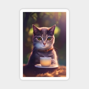 Tabby cat with a cup mug of morning coffee Magnet