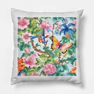 Modern chinoiserie flowers, birds and butterflies pattern Pillow