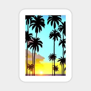 Summer Sunset Palm Trees Beach Ocean Artistic Paradise Magnet