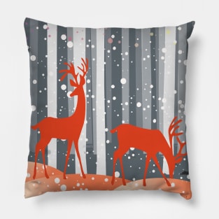 Enchanted forest, winter forest, forest with red deer Pillow