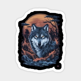 Brooding Wolf Japanese Art Print Magnet