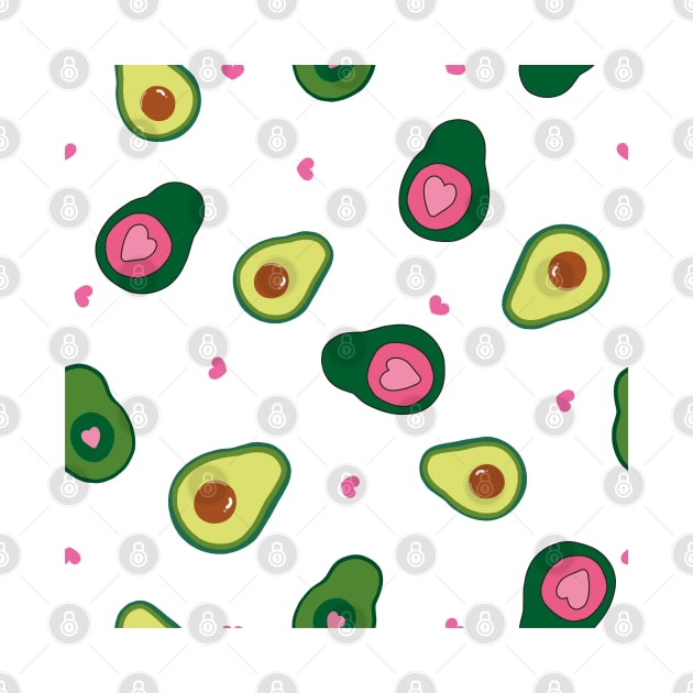 Hand drawn cute avocados with pink hearts by GULSENGUNEL