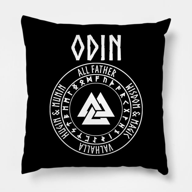 Odin Viking God Valknut with Runes Pillow by AgemaApparel