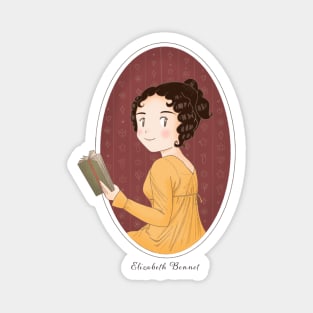 Cute Elizabeth Bennet Reading Illustration Magnet