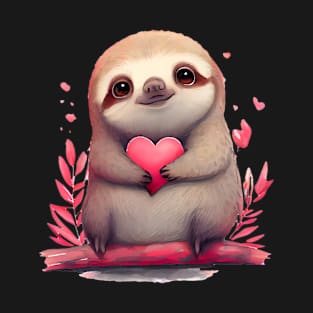 cute sloth hugging heart valentines day T-Shirt