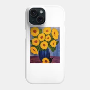 Sunflowers In a metallic blue vases Phone Case