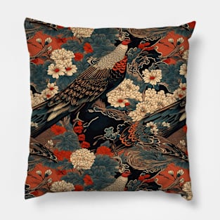 Elegant Traditional Japanese Art - Cherry Blossoms and Cranes Design Pillow