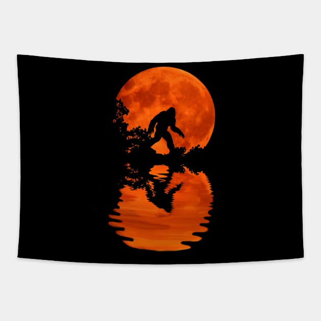 Funny Bigfoot Sasquatch Full Moon Shirt Tapestry by Nikkyta